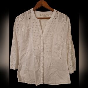 Boston Proper Top Blouse White Eyelet Lace Size XS